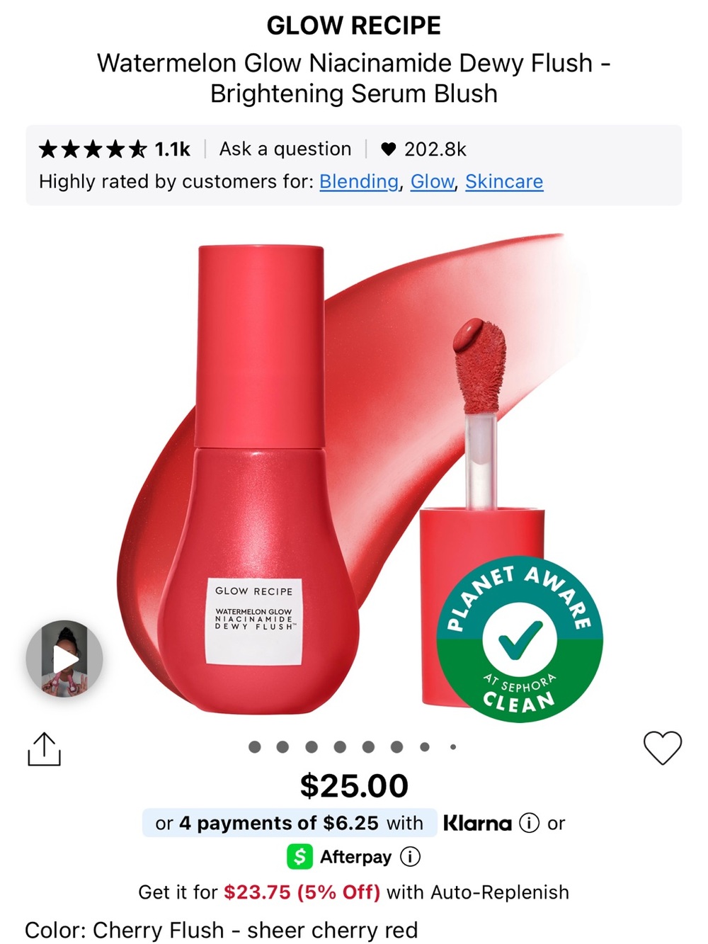 Glow recipe watermelon glow dewy flush tinted serum blush ! In cherry flush!